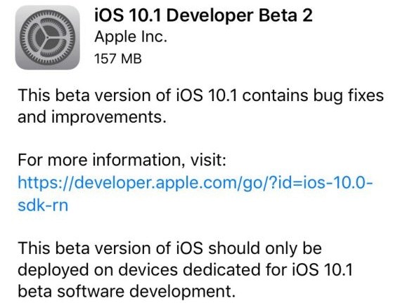 苹果推送iOS10.1开发者Beta2版：Bug修复和性能提升
