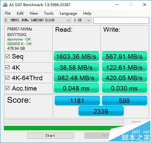 PM951固态硬盘测试