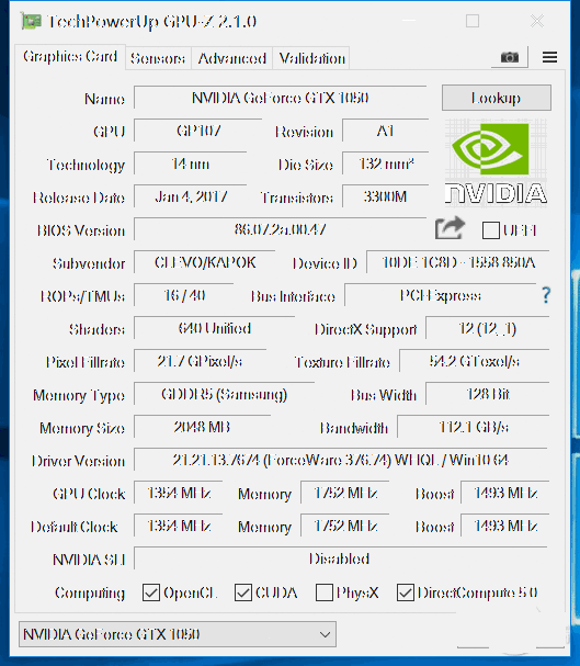  GTX 1050显卡详情