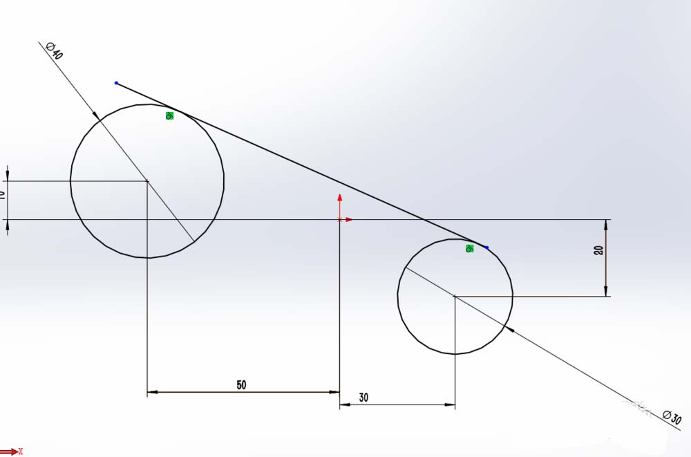 solidworks两个圆的公切线怎么画?