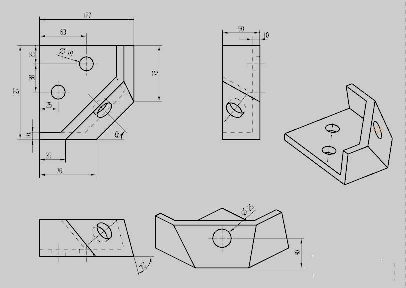 6,进入工程图,标注各视图的尺寸.