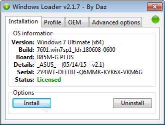 win7激活工具(Windows7Loader) v2.1.7 By DAZ 绿色版(32Bit/64Bit)