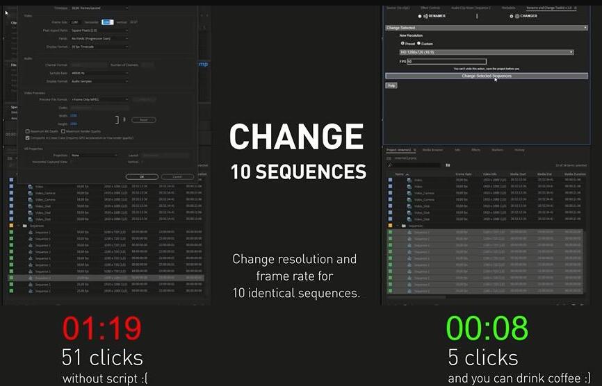 PR插件汉化下载 PR素材批量重命名属性修改插件AEscripts Rename and Change Toolkit 1.0 中文版