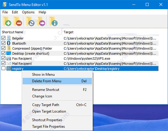 SendTo Menu Editor下载 SendTo Menu Editor(发送菜单编辑器) v1.3 绿色中文版 64位