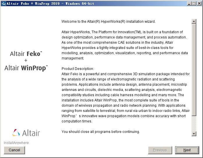 Altair HW FEKO + WinProp 2019.0.1免费版 附安装教程