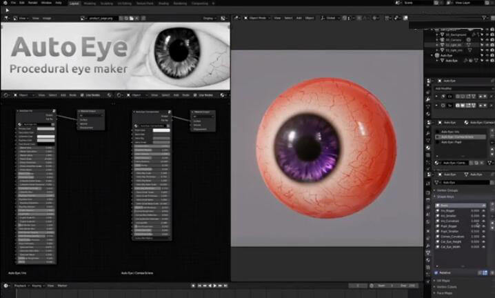 Blender插件下载 Blender一键自动生成眼睛插件Blender Market Auto Eye V3.2 免费版