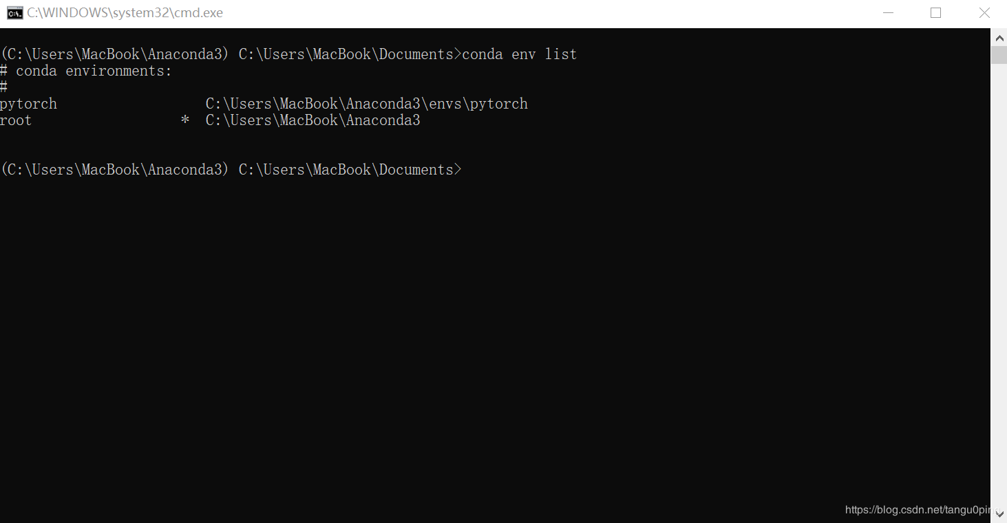 用conda env list命令查看虚拟环境及目录地址