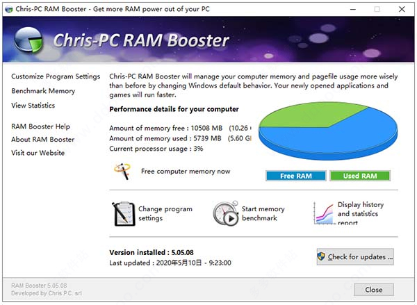 内存优化工具下载 Chris-PC RAM Booster(内存优化工具) v6.05.19 英文正式安装版(序列号)