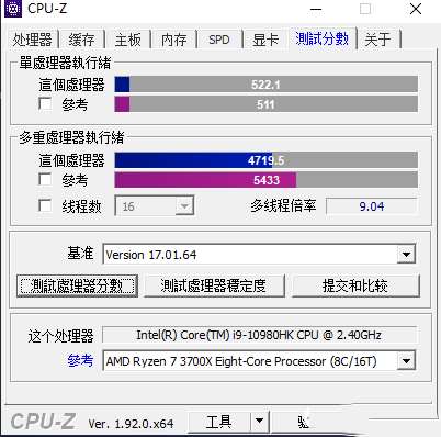 和3700X成绩比较接近