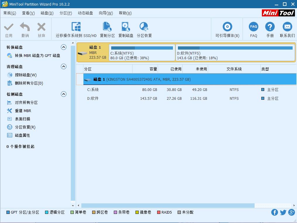 MiniTool分区向导免费版下载 磁盘分区管理软件 MiniTool Partition Wizard Pro v10.2 32 免安装绿色单文件版