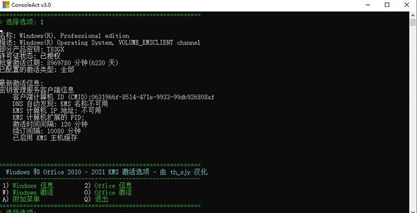 KMS激活工具下载 ConsoleAct(windows/office kms激活工具) v3.0 汉化绿色版 32/64位