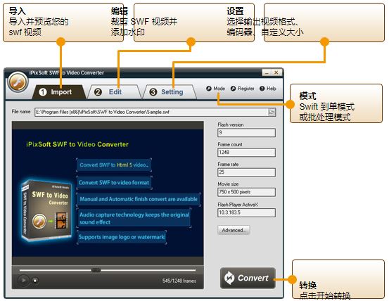 iPixSoft SWF to HTML5 Converter破解 支持html5格式视频转换器 iPixSoft SWF to HTML5 Converter v4.5.0 附激活教程 下载-