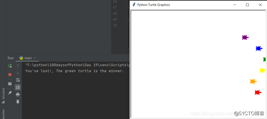 自己弄的python小游戏，turtle实现海龟赛跑_python_04