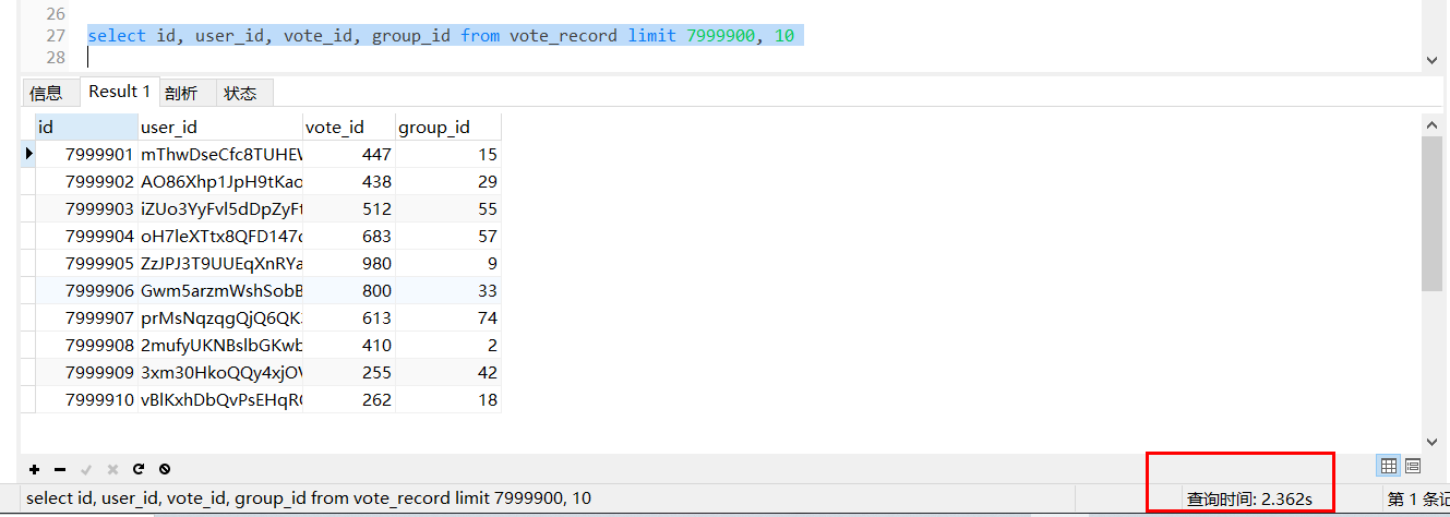 vote_id group_idfromvote_record limit 200 10sql意思就是从voe