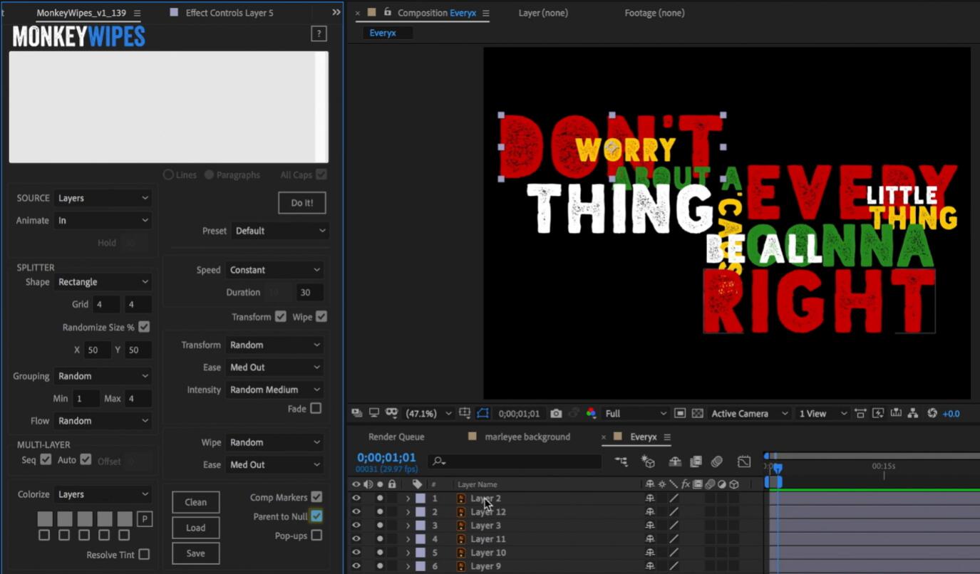 AE脚本下载 AE图层切割拆分拼贴变换动画工具 Monkey Wipes V1.00 免费版 + 使用教程