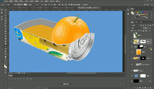 用PS合成在易拉罐中洗澡的水果
