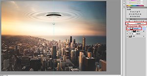 Photoshop合成人物从天空中穿越到新的城市科幻场景图片