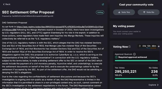 昔日顶级DEXMango DAO提案与SEC和解：销毁所有代币MNGO并退市
