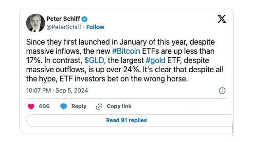 Peter Schiff：投资人过于偏爱比特币 黄金ETF才是好选择