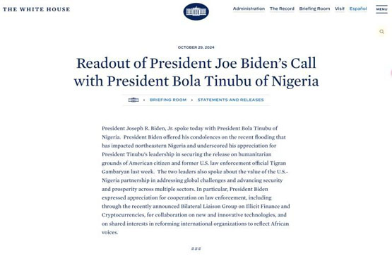 拜登致电尼日利亚总统释放币安高管！携手成立加密货币执法小组