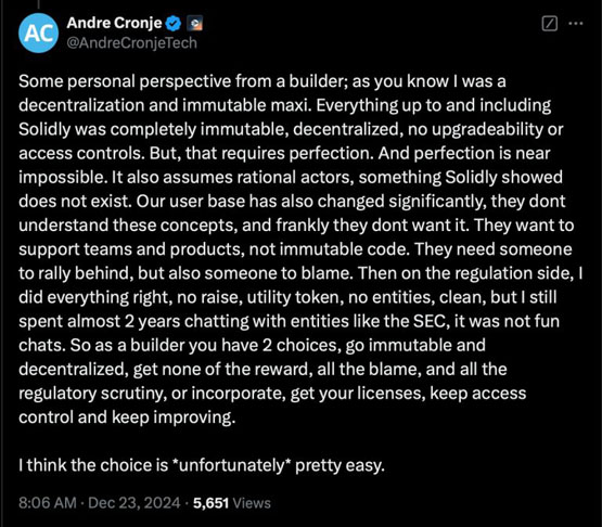 以太坊开发者与Andre Cronje反思加密货币产业！揭露目前去中心化的窘境