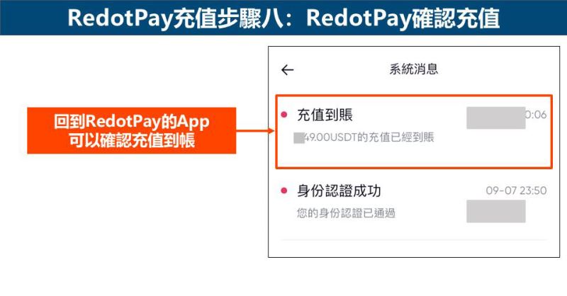 RedotPay充值步骤八:RedotPay确认充值