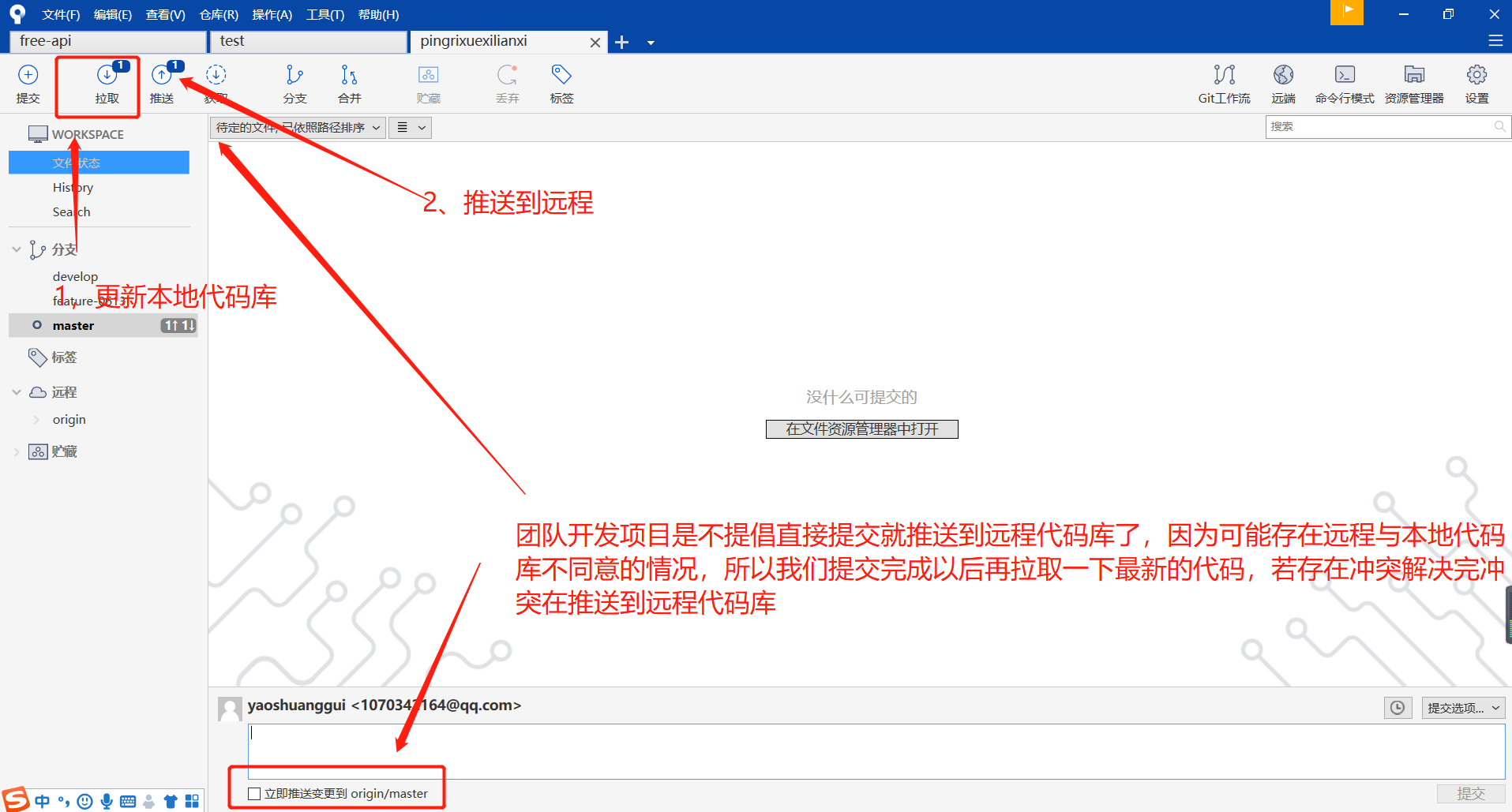 全网最全面的SourceTree使用教程详解（连接远程仓库，克隆，拉取，提交，推送，新建/切换/合并分支，冲突解决，提交PR）_推送_12