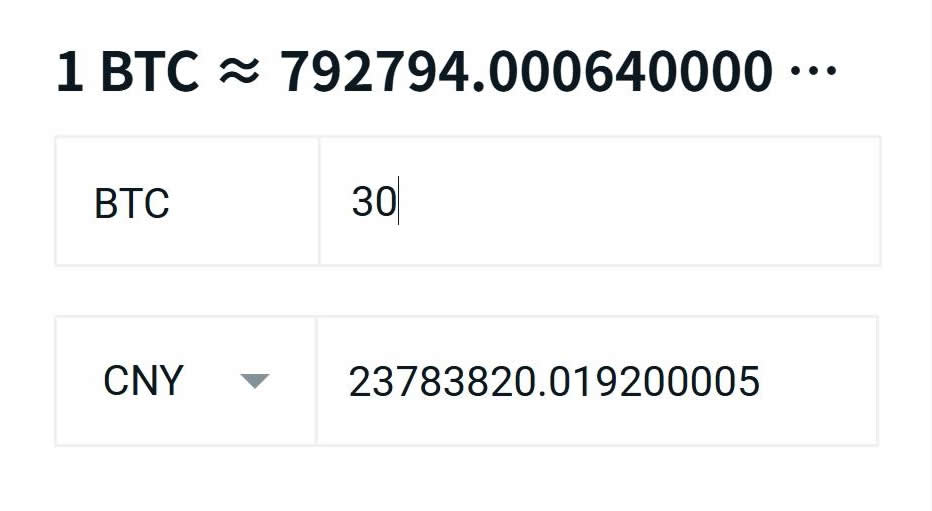 30个比特币值多少钱？等于多少人民币？