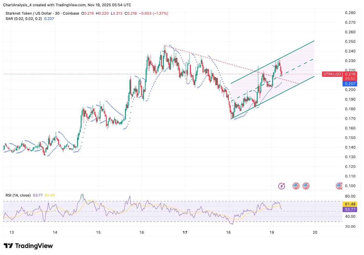 Starknet价格预测：STRK守住突破区域，买家对300万美元现货资金流入做出积极反应 2025.11.19_图3