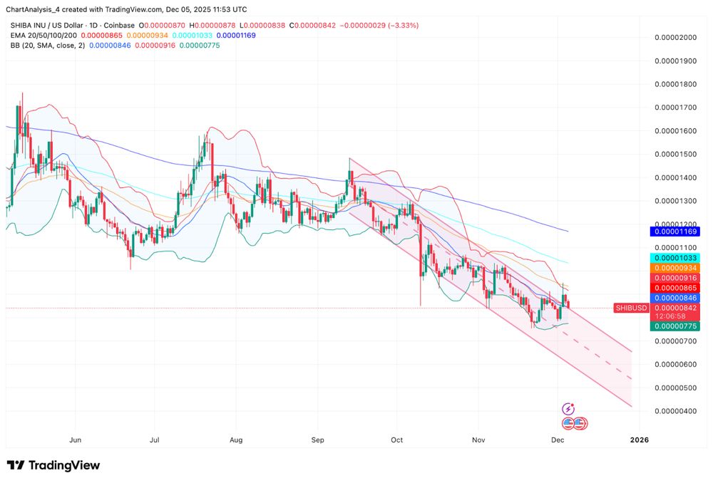 柴犬价格预测：负面资金流入是否会导致12月再次出现价格暴跌？2025.12.05