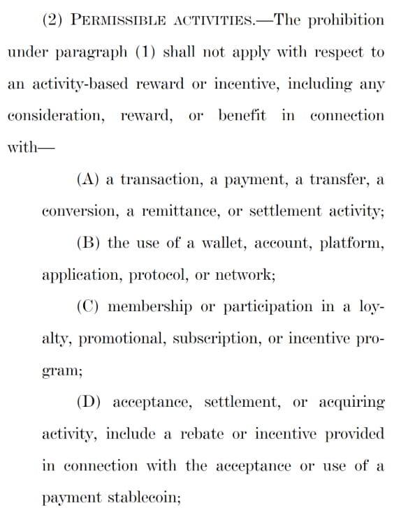 美国参议院最新CLARITY法案草案允许基于活动的稳定币奖励