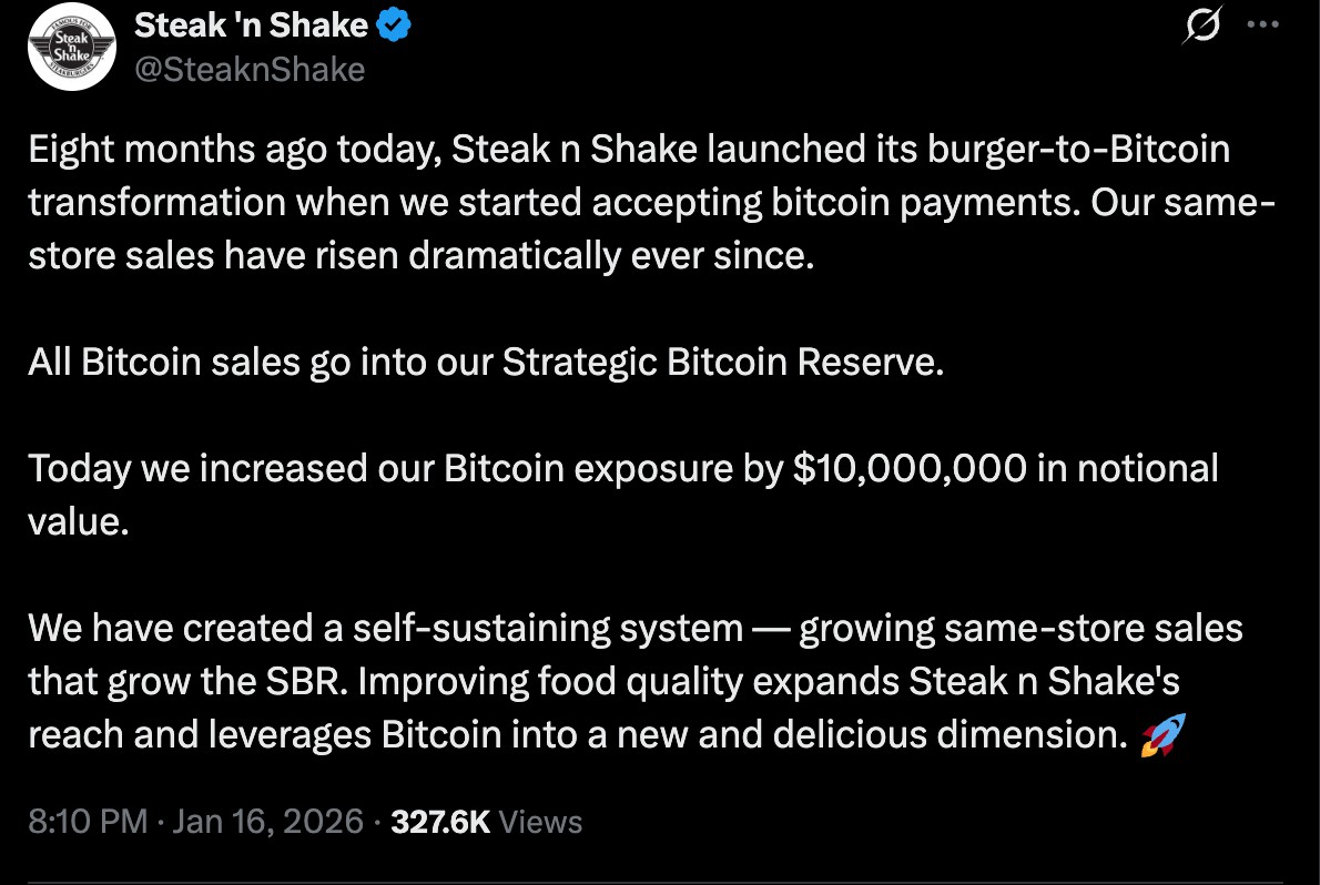 比特币投资助Steak 'n Shake增值千万
