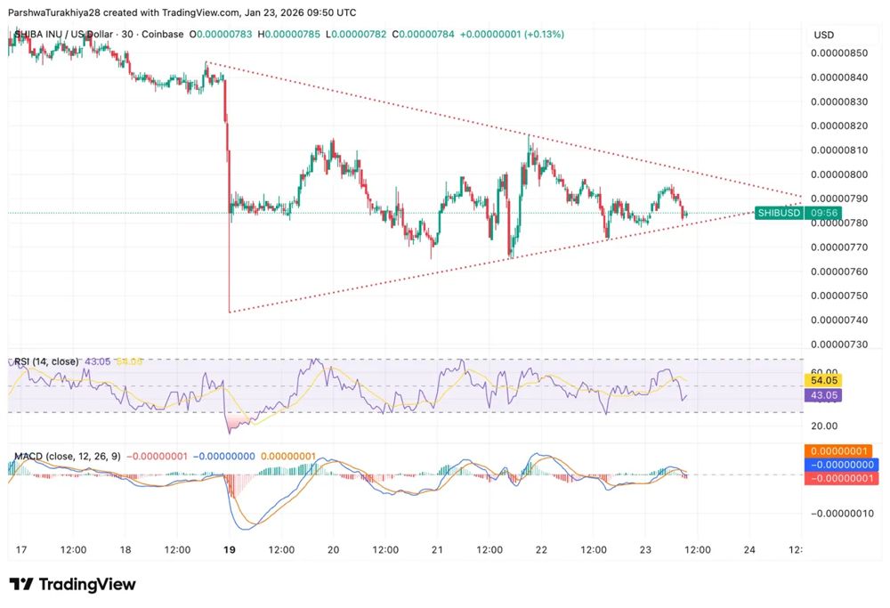 柴犬价格预测：未平仓合约激增2%，SHIB 测试三角形突破 2026.1.23_图3