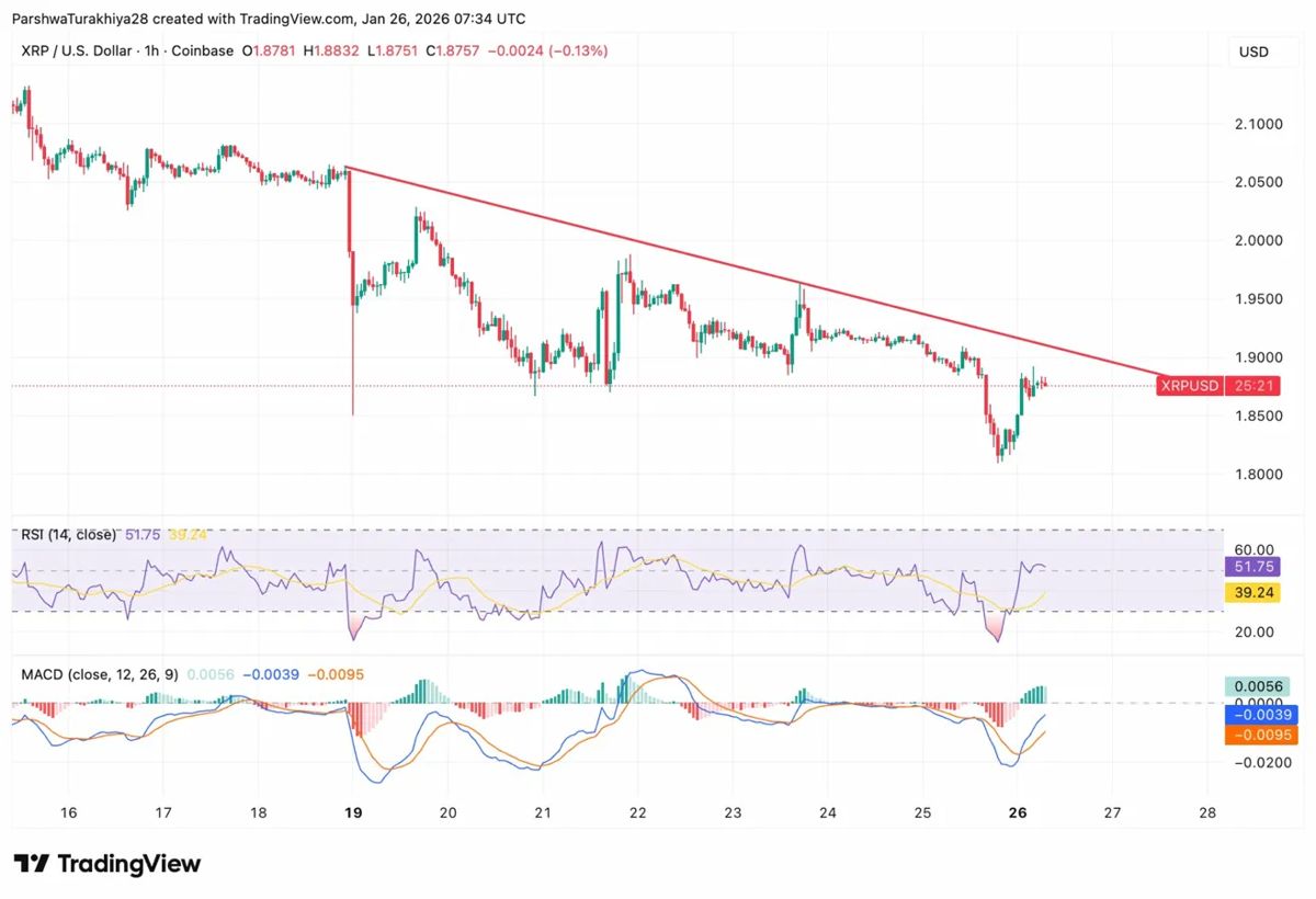 XRP价格预测：反弹尝试中成交量飙升184%，1.80美元支撑位守住 2026.1.26_图4