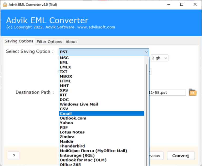 选择Gmail作为保存选项