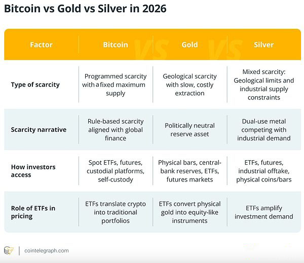 2026年比特币、黄金与白银评估