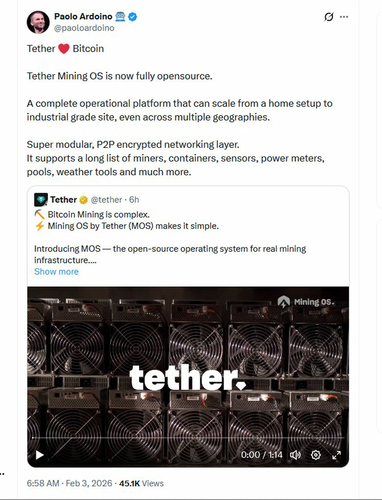 泰达推出比特币挖矿开源系统