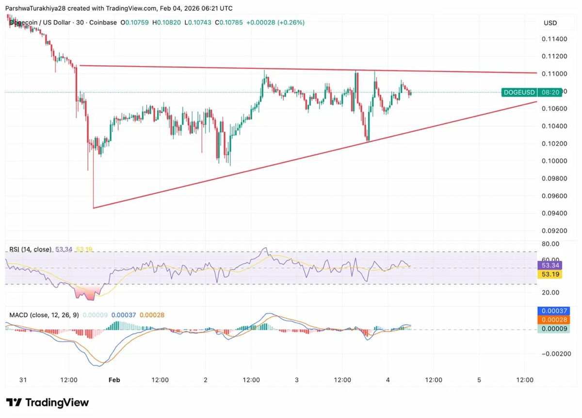 狗狗币价格预测：马斯克登月言论落空，狗狗币苦苦挣扎于0.10美元关口 2026.2.4_图3