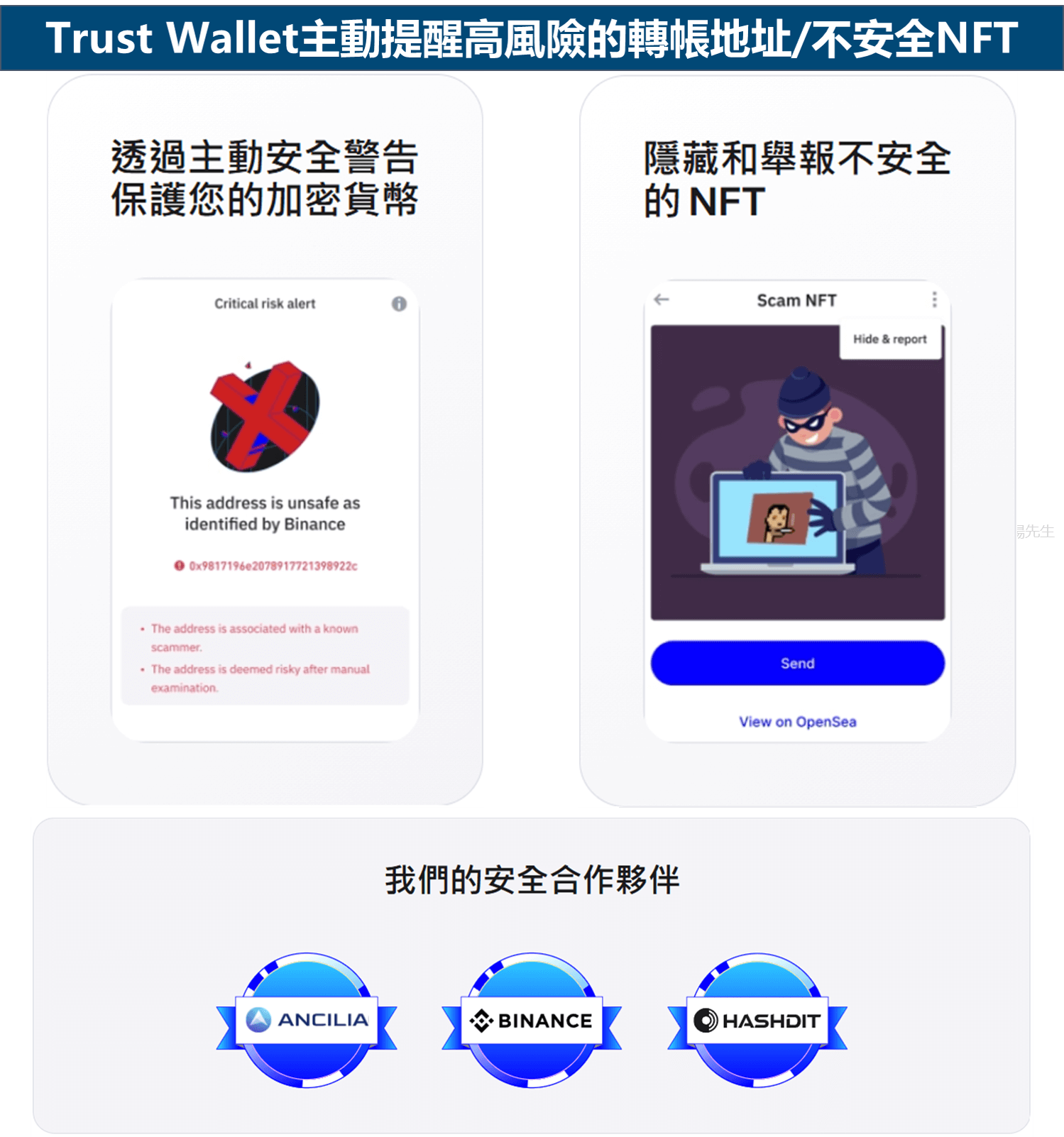 2. 主动提醒你高风险的转帐地址或不安全的NFT