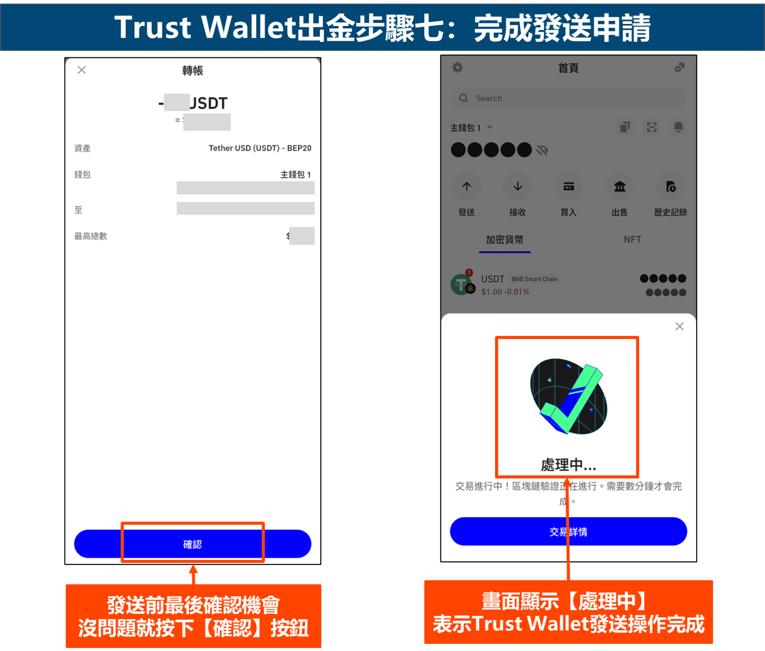 Trust Wallet出金步骤七：完成发送申请