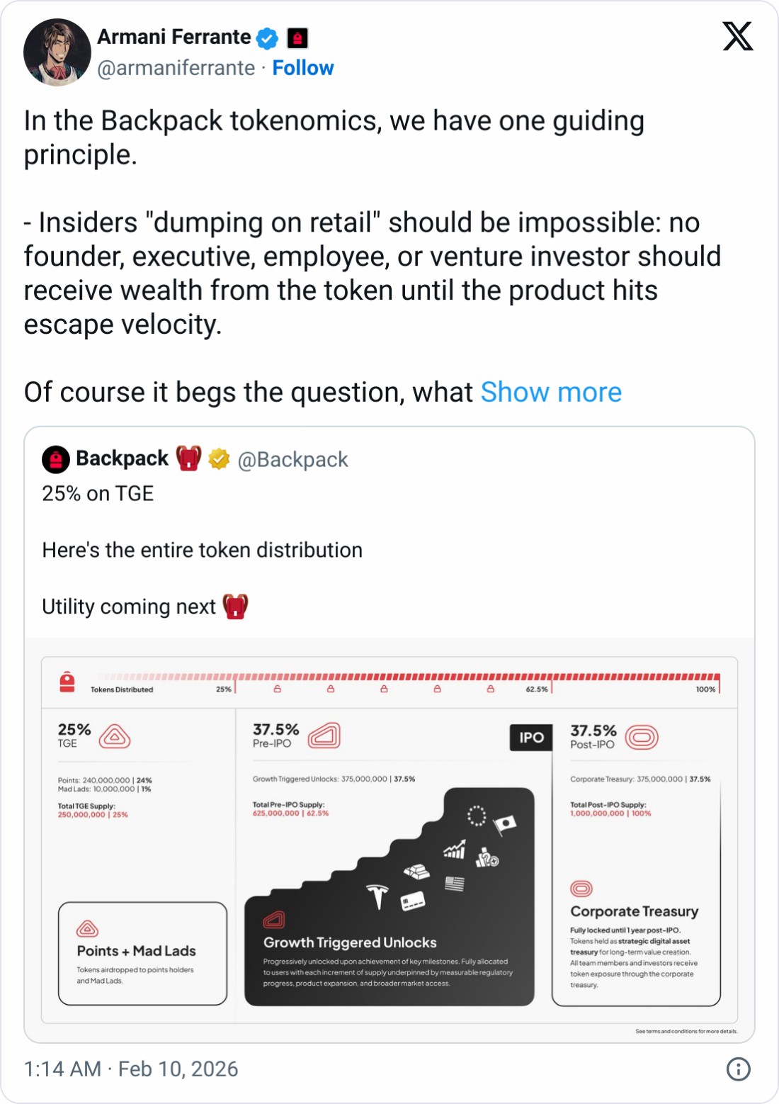 Backpack代币上线，IPO目标解锁