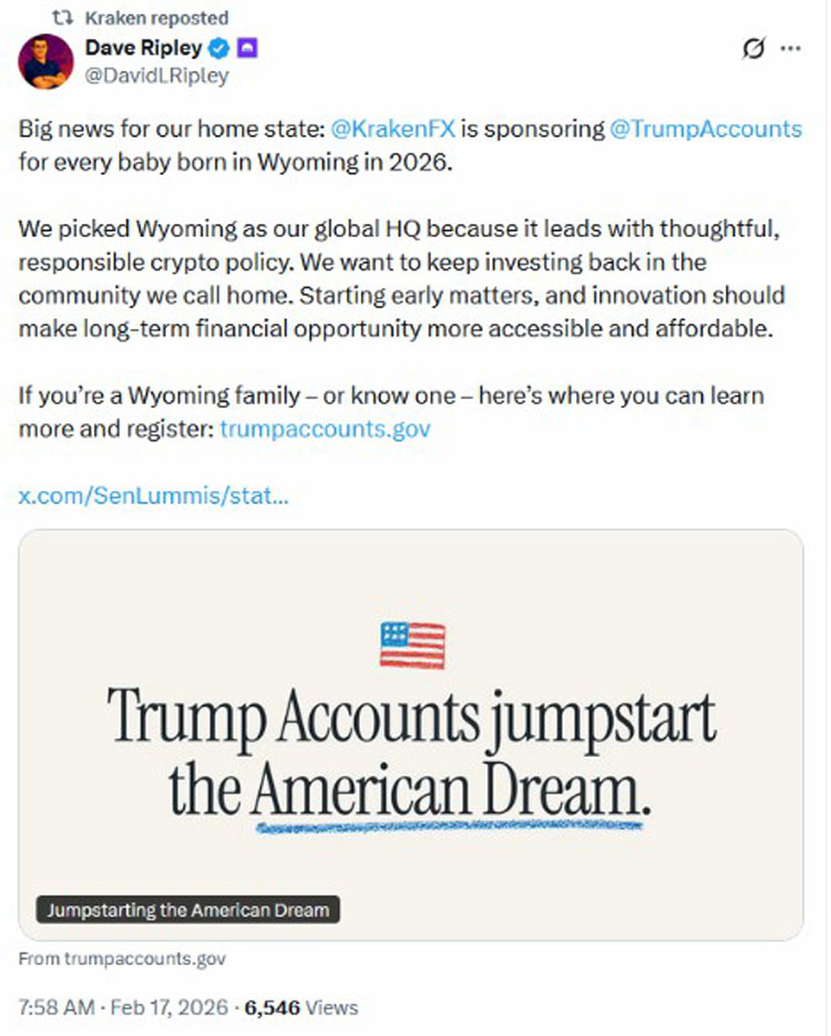 Kraken怀俄明州赞助，竟因加密契合