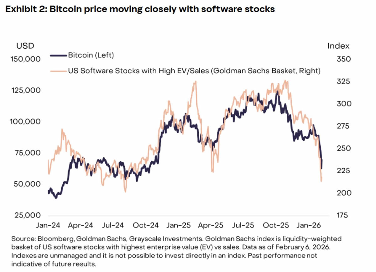 灰度：比特币短期表现偏离数字黄金定位，与软件股高度连动