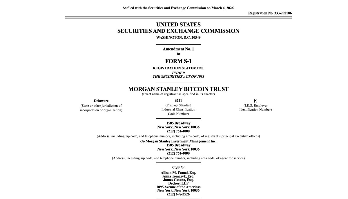 摩根士丹利定比特币ETF托管方