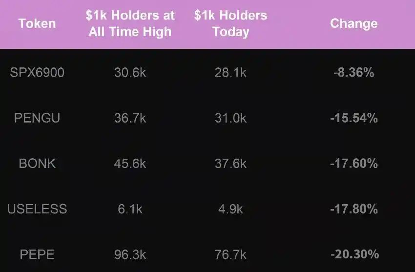 Meme币持仓超过 1,000 美元的持有者