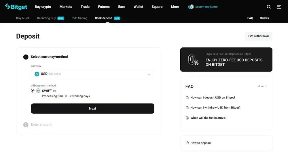 使用 Bitget 购买法币
