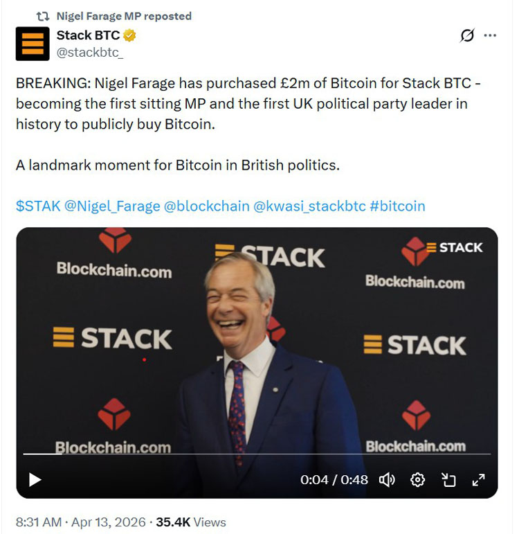 奈杰尔助，270万比特币入国库