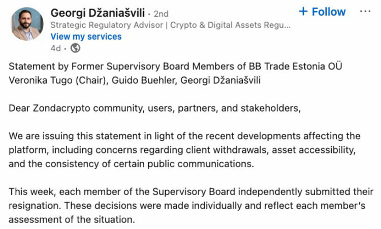 Zondacrypto前CEO波兰调查期失联