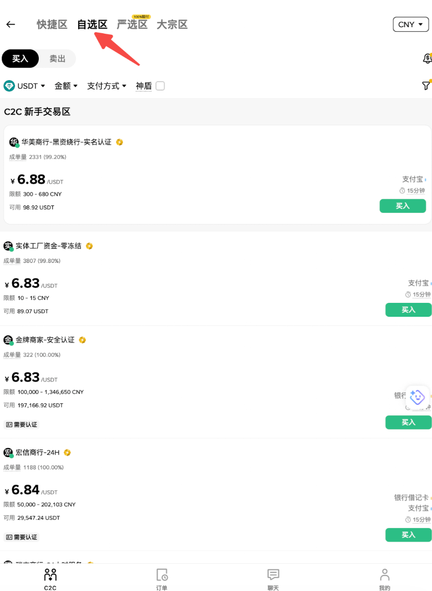 2. 进入C2C交易页面