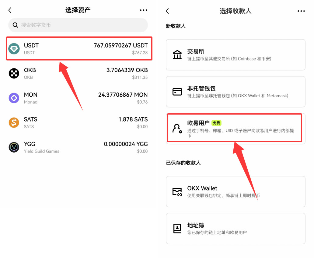 欧易OKX交易所如何收款和转账USDT完整操作教程